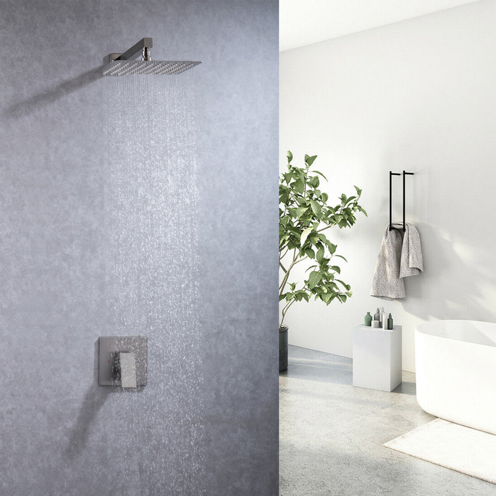 CASAINC 10" Wall Mounted Square Single Shower Head System Set, Brushed Nickel