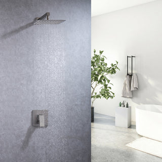 CASAINC 10" Wall Mounted Square Single Shower Head System Set, Brushed Nickel