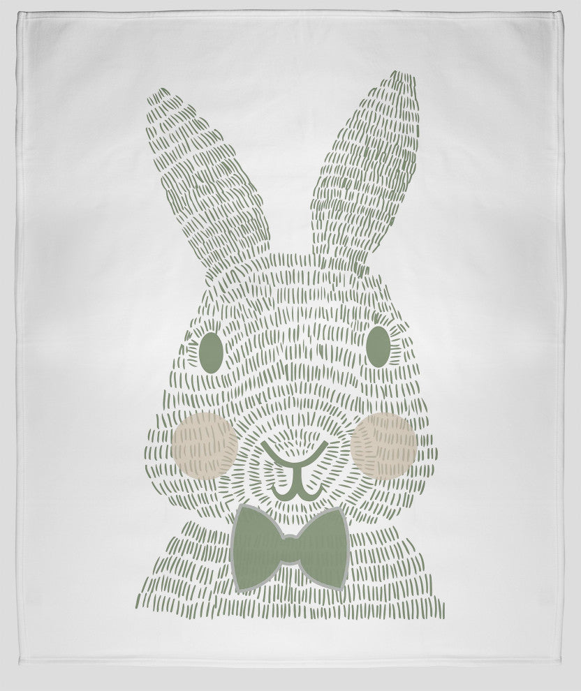 60 x 80 in Monochrome Easter Bunny Throw Blanket, Laurel Tree Green