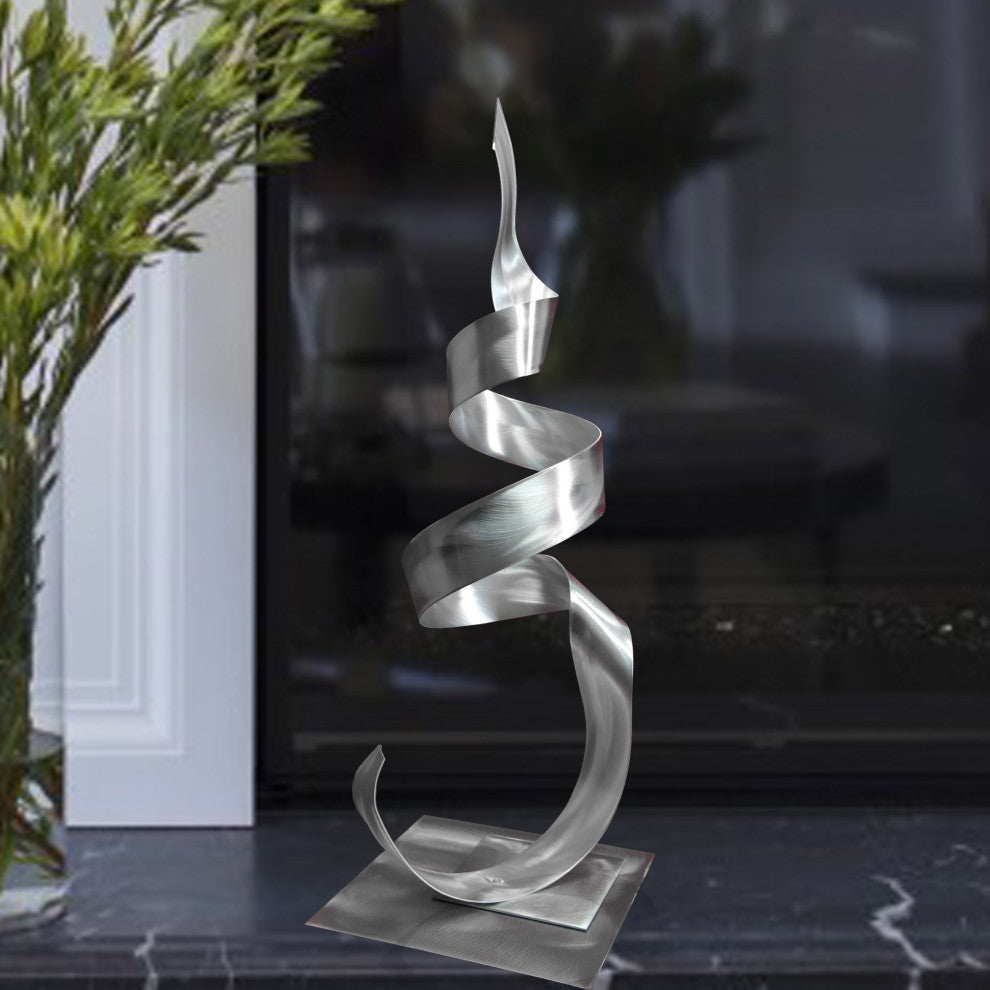 Metal Sculpture Garden Desktop Modern Aluminum Zen Decor- Phoenix, Silver
