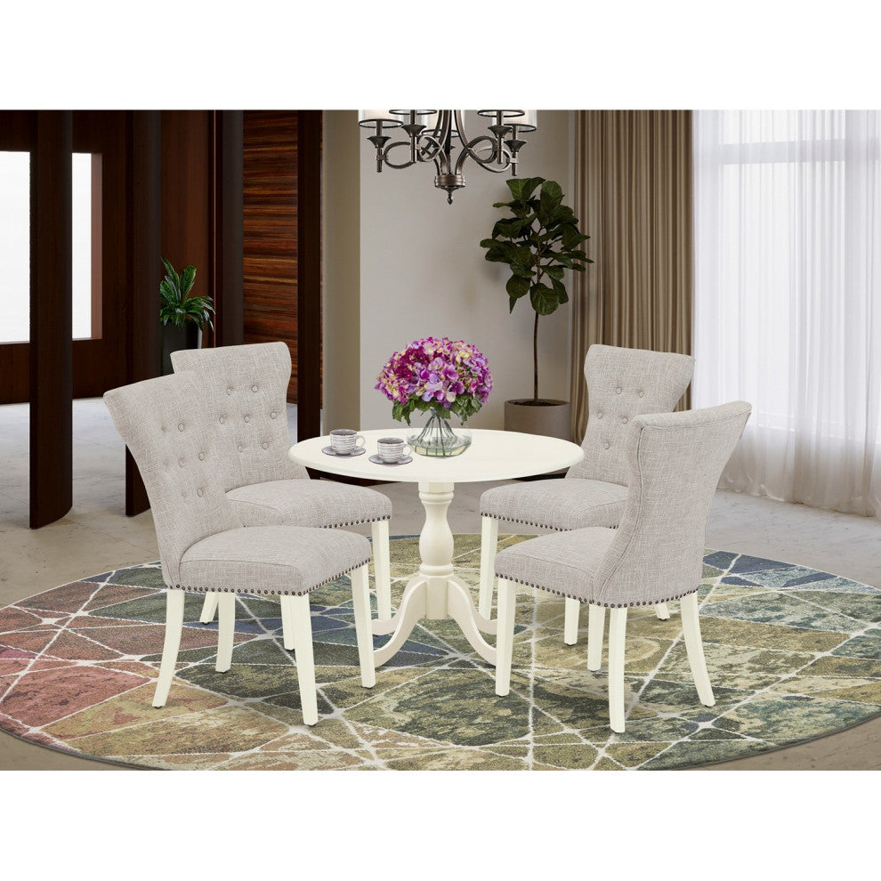 5Pc Dinning Set, 1 Drop Leaves Table, 4 Doeskin Parson Chairs Back, Linen White