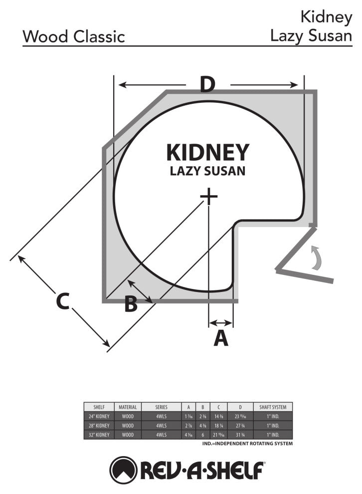 Wood Kidney 2-Shelf Lazy Susans for Corner Base Cabinets, 24"