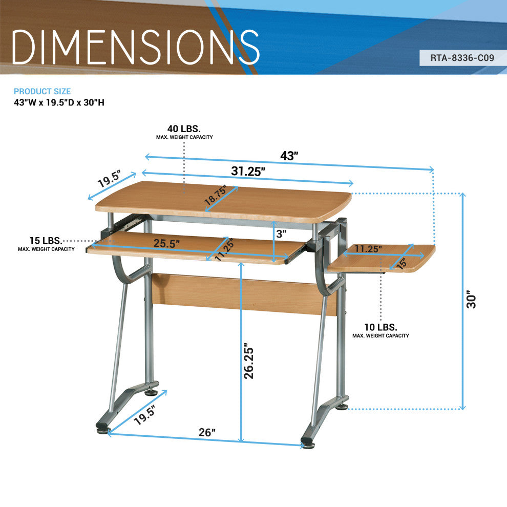 Compact Computer Desk With Side Shelf and Keyboard Panel