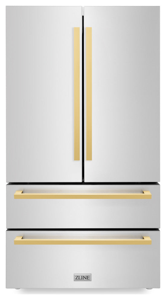 Autograph Refrigerator, Stainless With Flat Gold Handles, RFMZ-36-FG