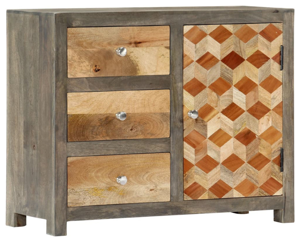 vidaXL Cabinet Kitchen Storage Console Table with Drawers Gray Solid Wood Mango