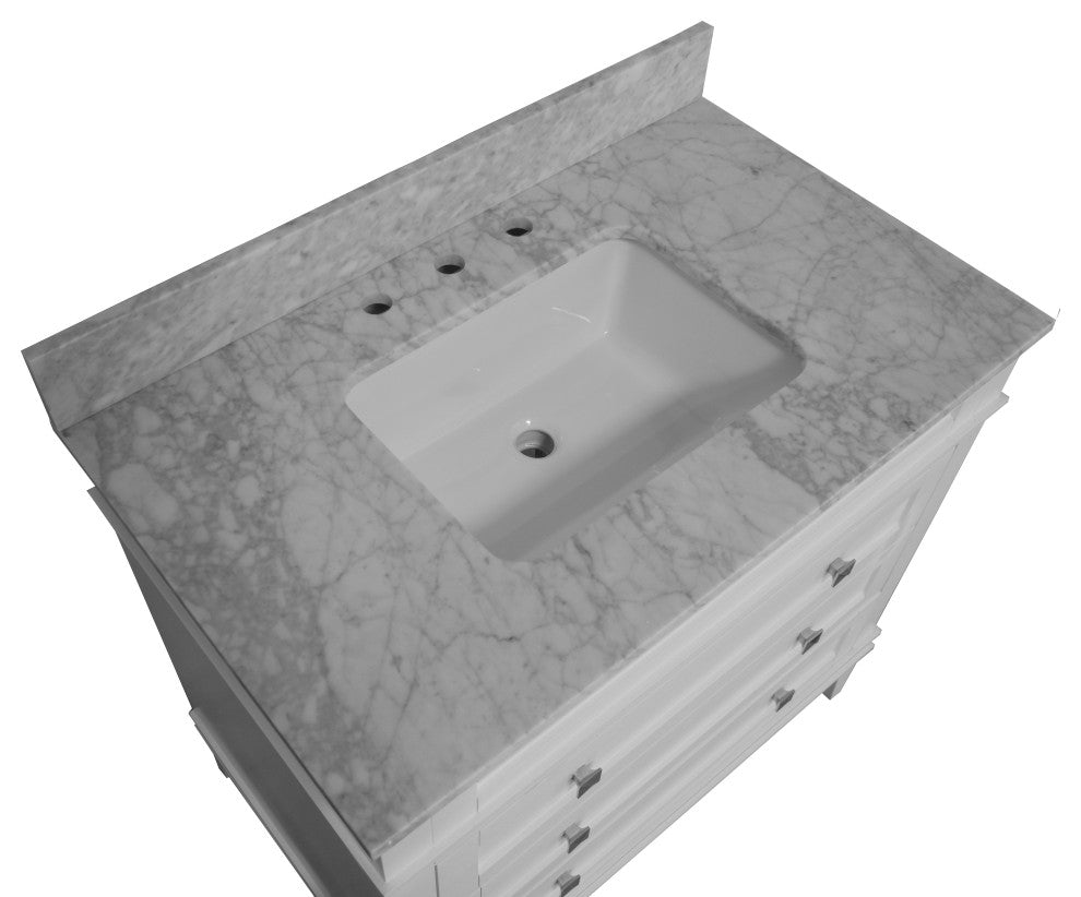 Eleanor 36" Bathroom Vanity, White, Carrara Marble