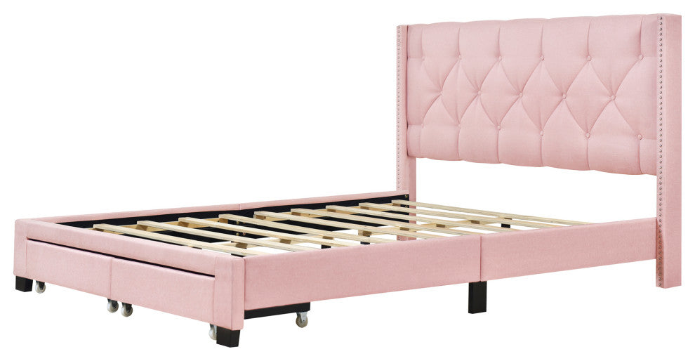 Gewnee Queen Size Storage Bed Linen Upholstered Platform Bed