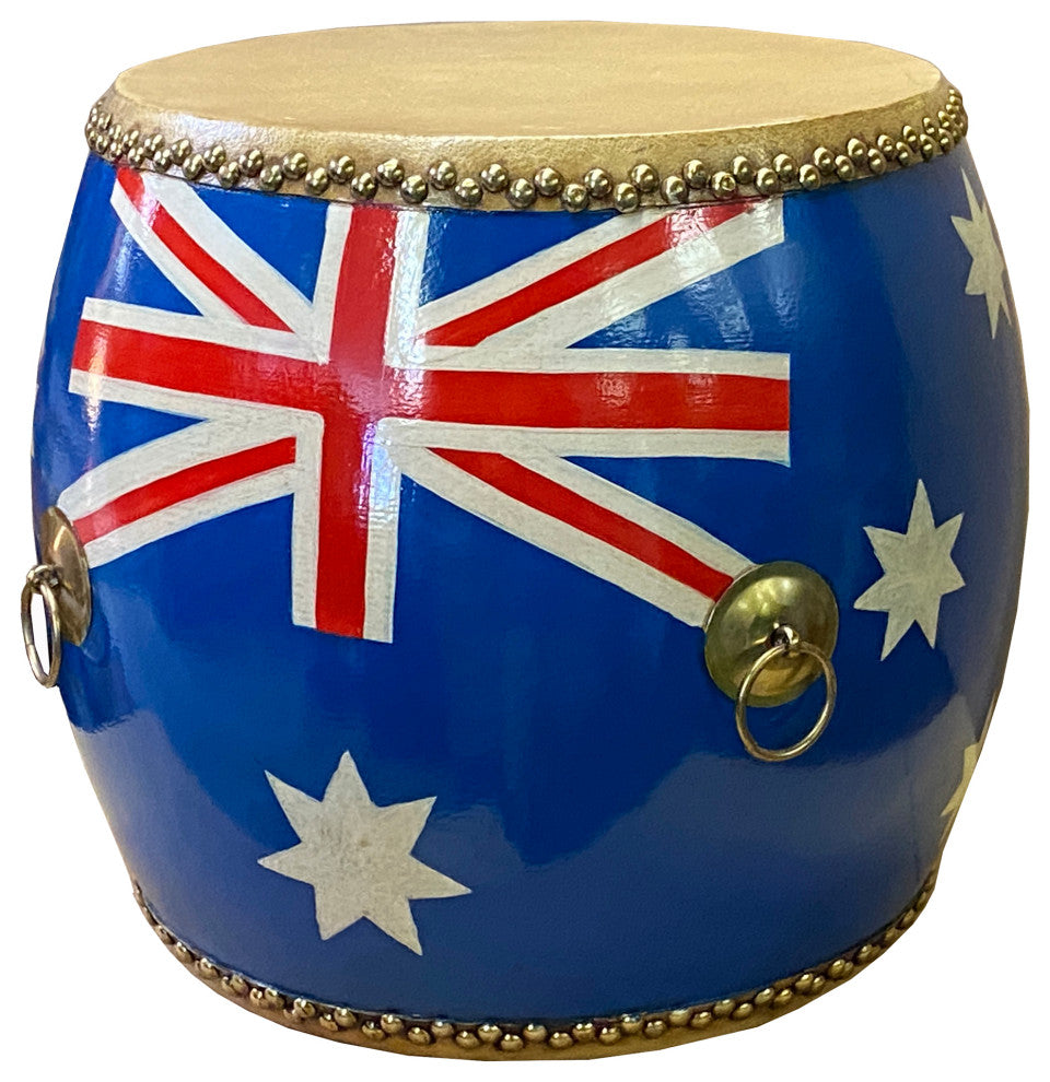 Handmade Small Round Low Flag Graphic Drum Shape Table Hcs7414