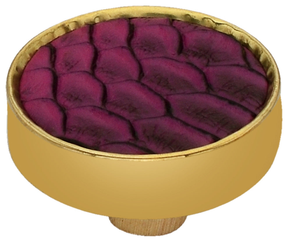Mascot Hardware Purple Faux Leather and Gold Cabinet Knob - Pack of 10