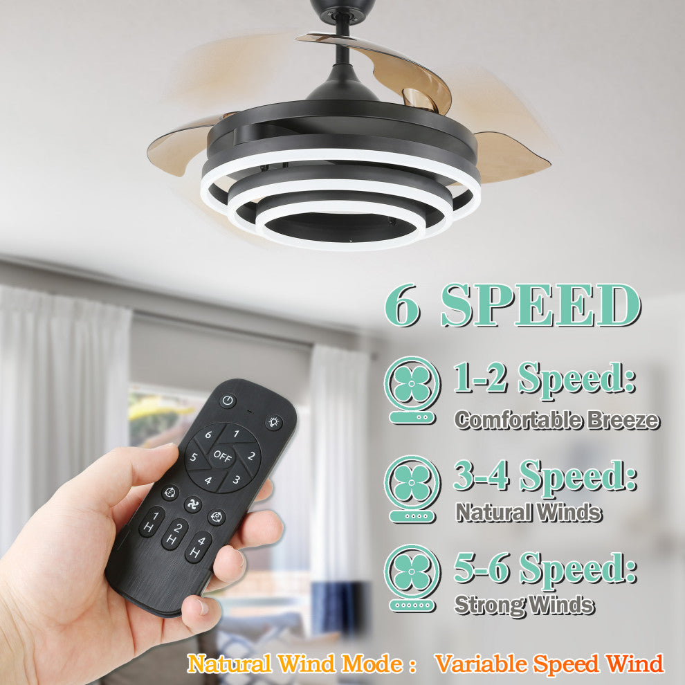 Oaks Aura 42" DIY Shape Retractable Ceiling Fan with Lights and Remote Control, Black