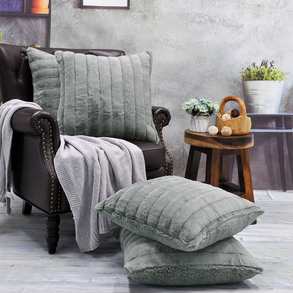 Super Mink Throw Pillow Covers, Set of 4, Silver Grey, 20''x20''