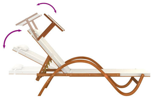 vidaXL Sun Lounger Chair with Canopy White Textilene and Solid Wood Poplar