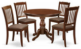 5 Pc Dining Set, Mahogany Table, 4 Mahogany Dining Chairs, Slatted Back