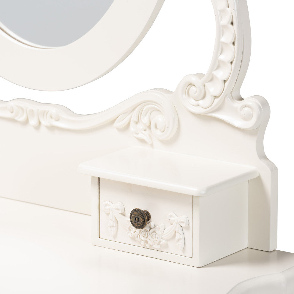 Macsen White Finished Wood 2-Piece Vanity Set with Adjustable Mirror