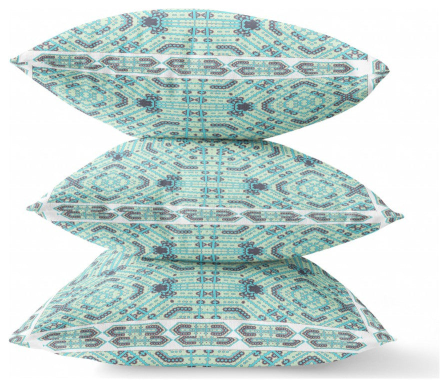 26 Aqua Geostar Indoor Outdoor Throw Pillow