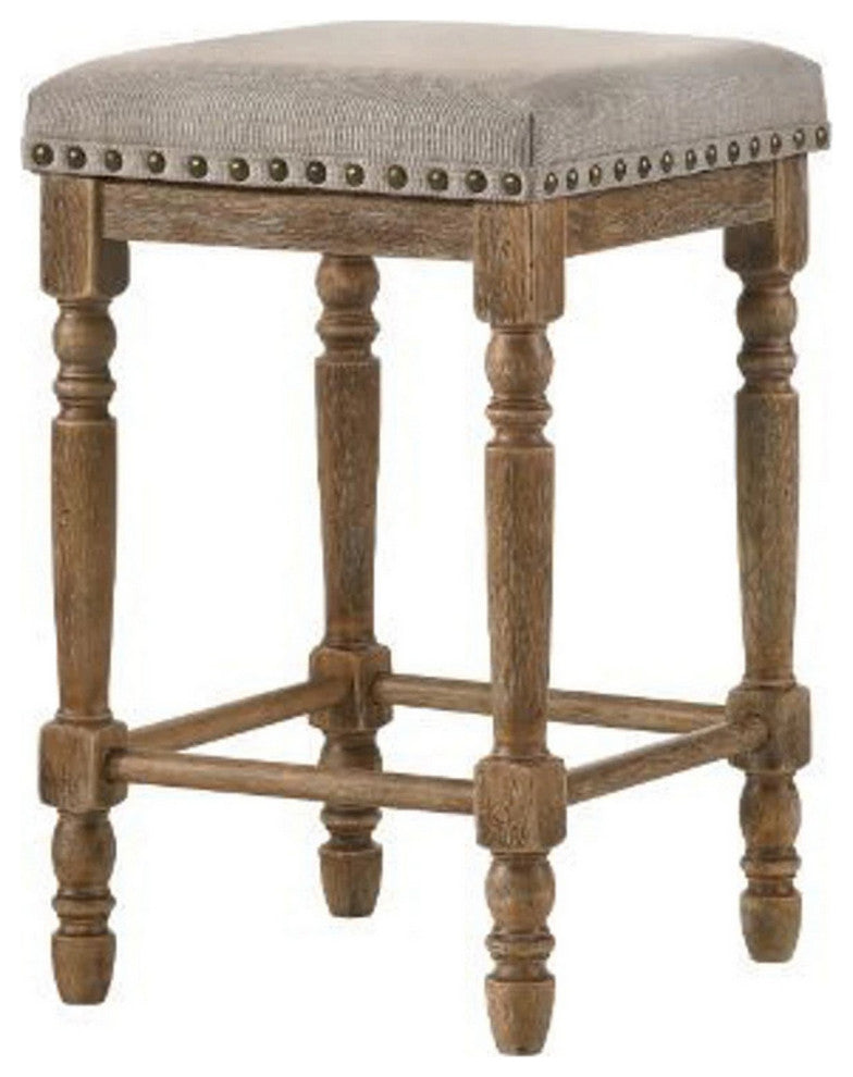 Benzara BM280327 24" Wood Counter Height Stool Upholstered Set of 2, Gray