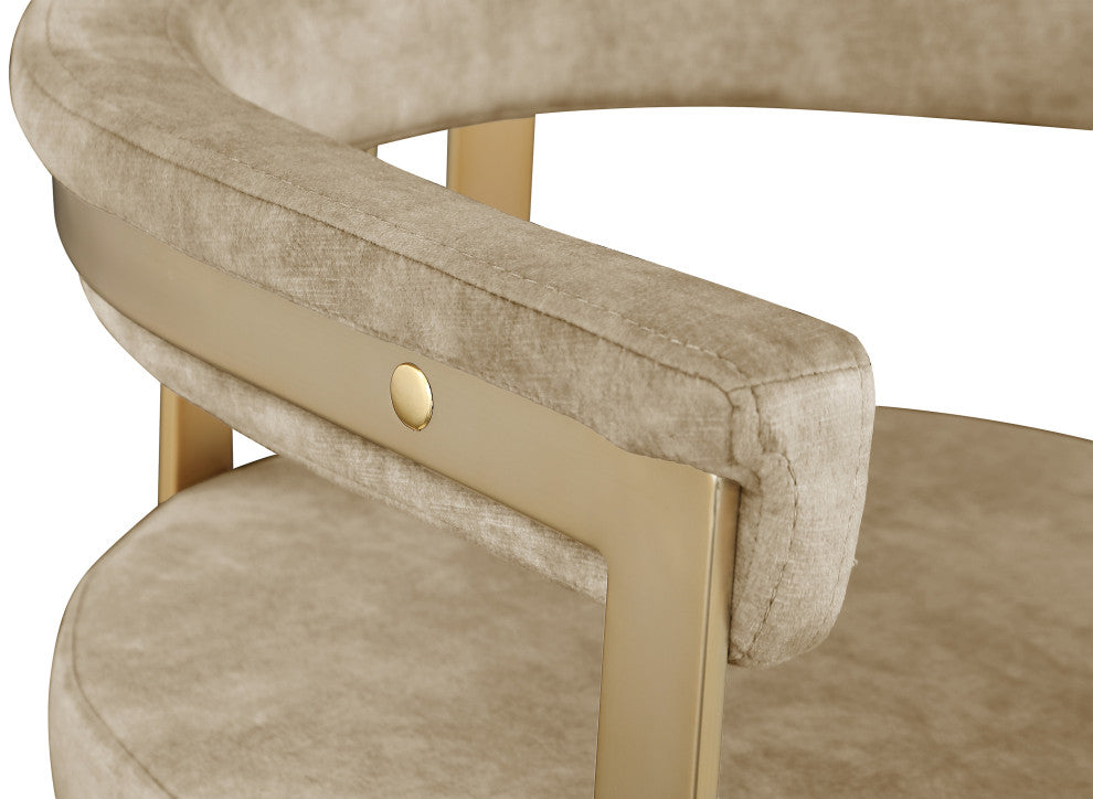 Marcello Upholstered Dining Chair, Beige, Velvet, Brushed Brass Finish