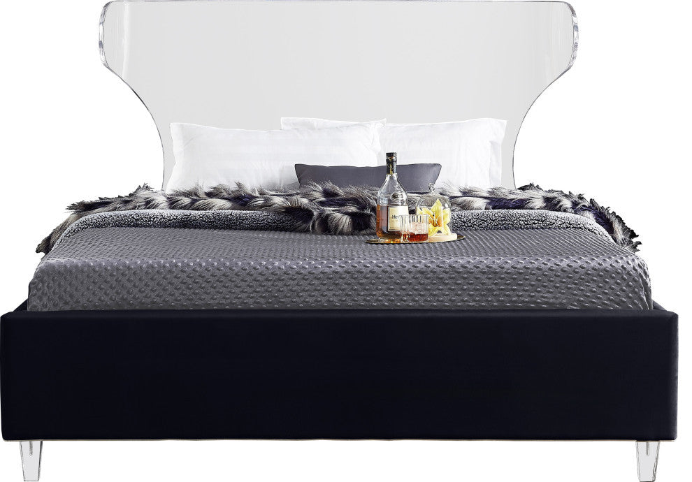Ghost Velvet Upholstered Bed, Black, Queen