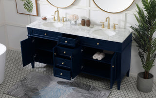 Home Living Vanity with Carrara White Marble Countertop, Blue, 72", Double Sink