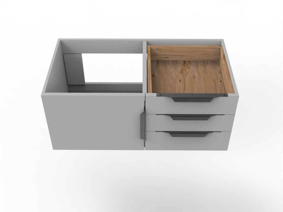 CastelloUSA Alpine 36" Wall Mounted Vanity, Base Only, Gray, Black Handles