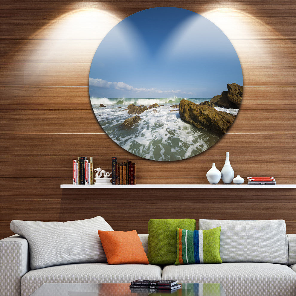Sea With White Waves, Seascape Photo Round Wall Art, 11"