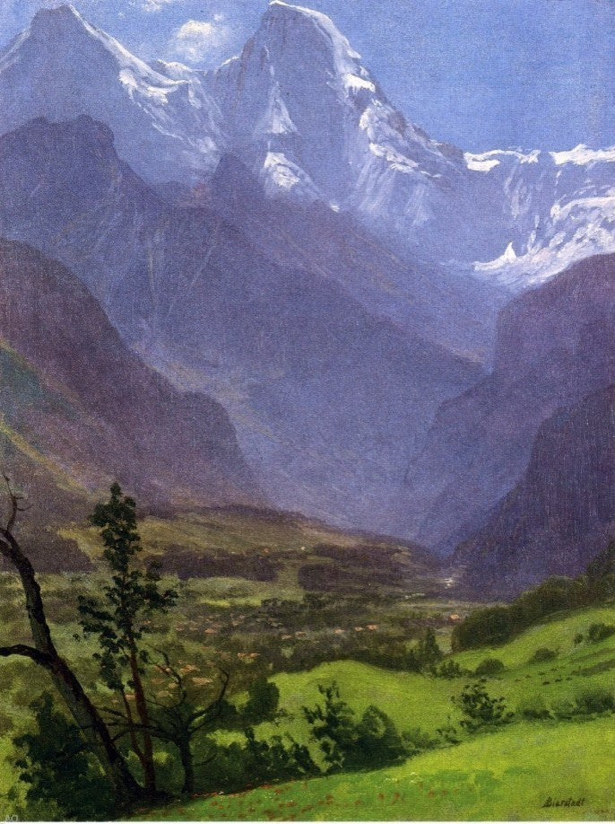 Albert Bierstadt Twin Peaks Rockies, Gallery Wrapped Canvas Print, 21"x28"