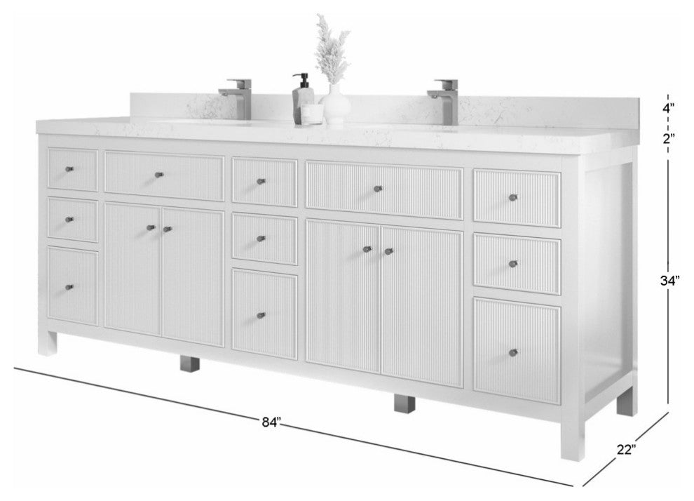Sonoma 84 Double Sink Reeded Bath Vanity in Dark Forest Green 2" Piatra Gray