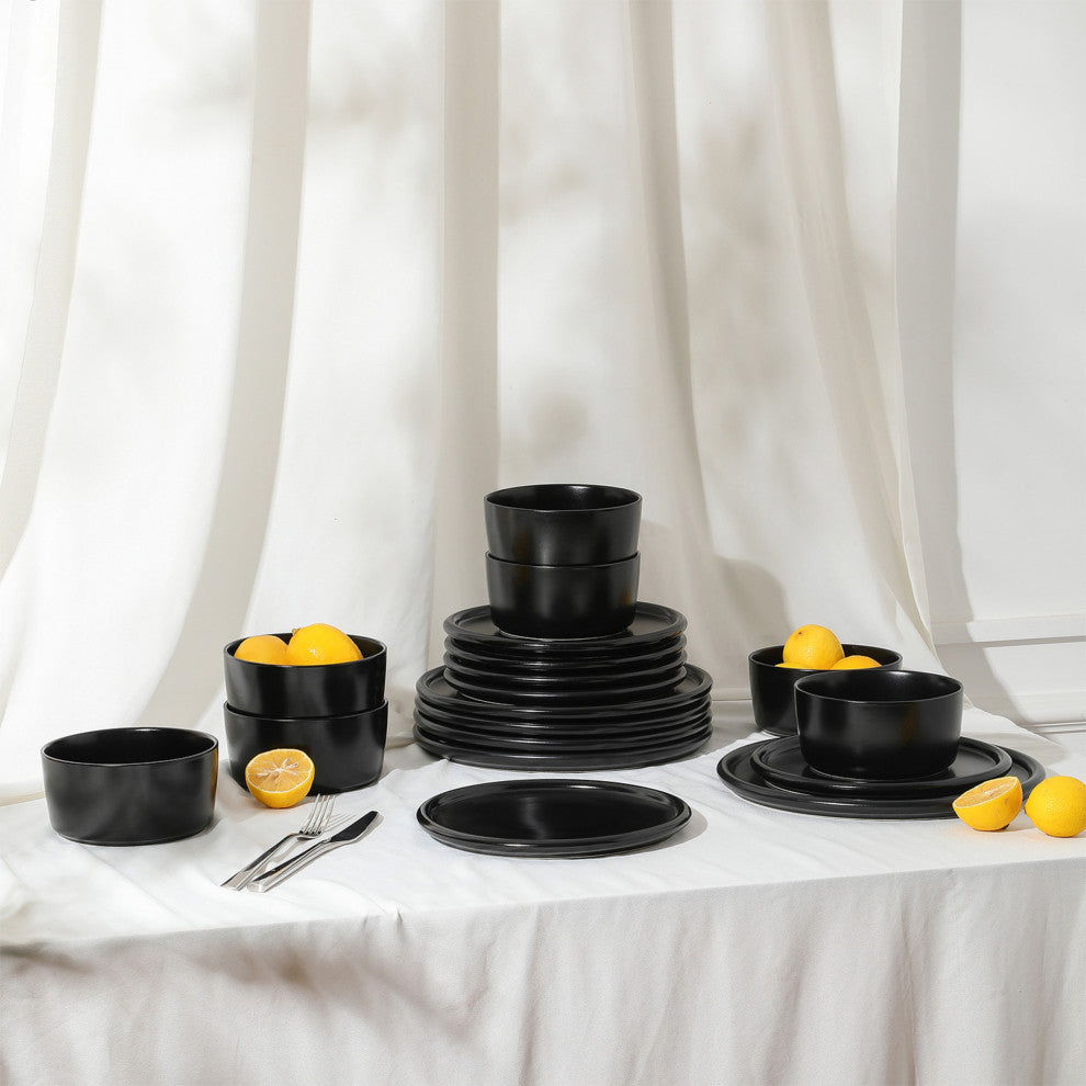 Stone Lain Eden Stoneware 24-Piece Dinnerware Set, Black