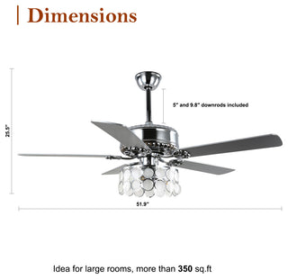CurveCurio 52" Large Chrome Seashell Shade Ceiling Fan w 3 Light Quiet DC Motor