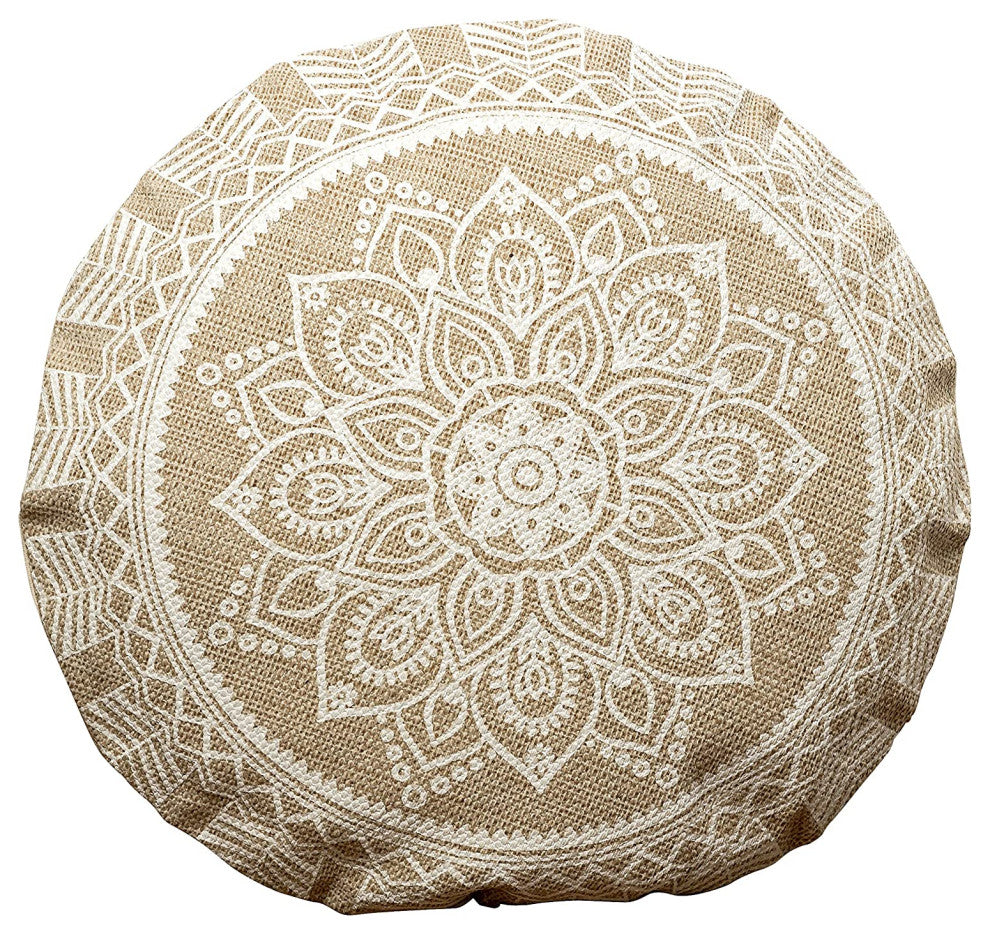 Mandala Floor Cushion, Beige and White, 22" Diameter
