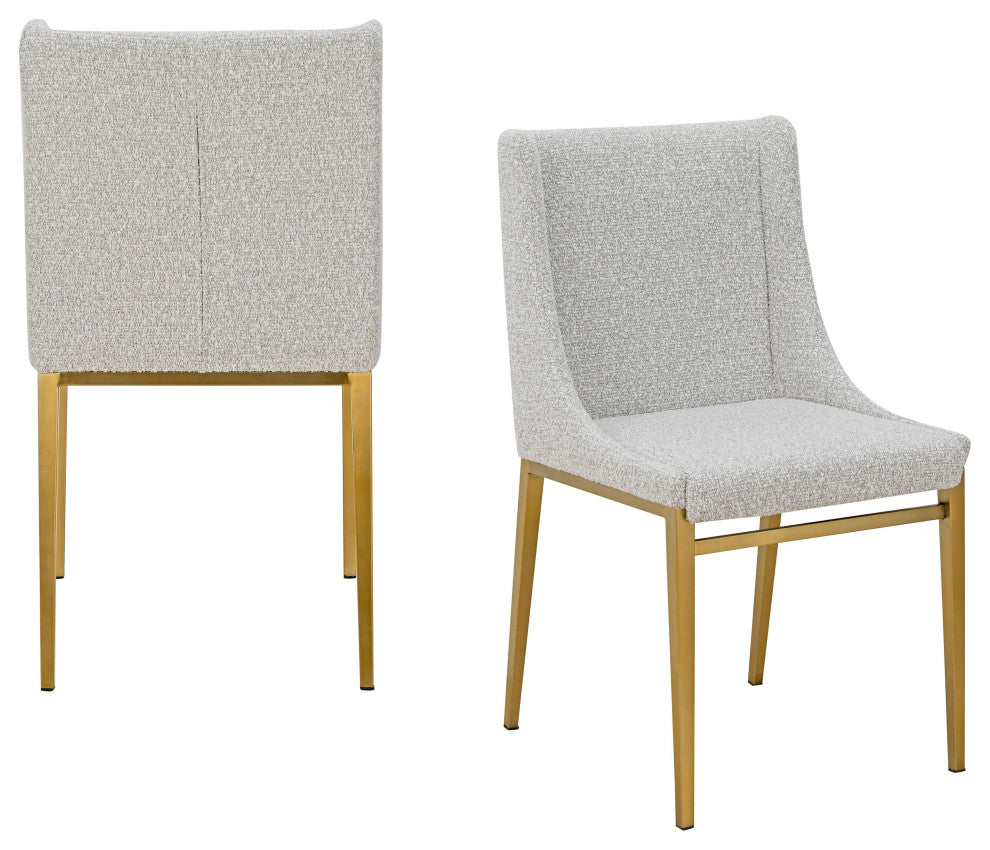 Modrest Mimi Modern Light Grey Fabric, Antique Brass Dining Chair, Set of 2