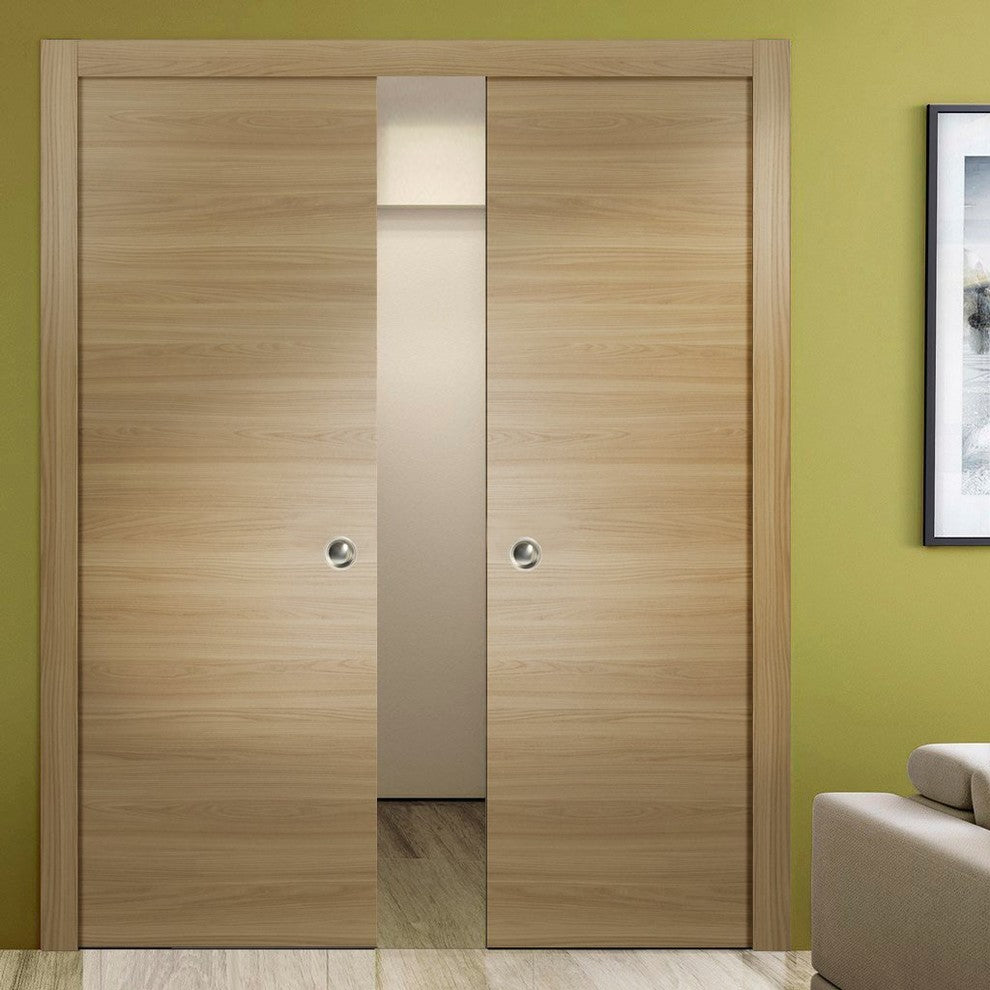 Sliding Double Pocket Closet Doors 72 x 80 | Planum 0010 Honey Ash