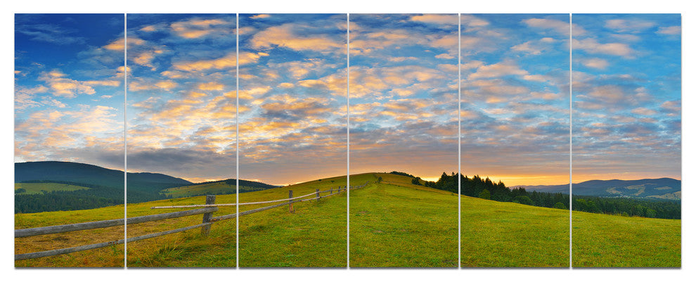 Green Evening Countryside, Landscape Canvas Art Print, 70"x28", 6 Panels