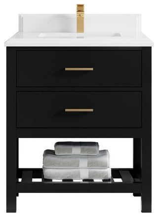 Parker 30" Single Sink Bath Vanity, Black 1.5" White Quartz