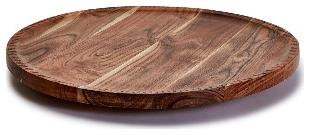 Two's Company Rotating Lazy Susan Charcuterie Board with Hand-Etched Border
