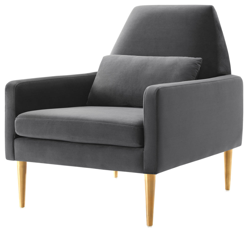 Armchair Accent Chair, Charcoal Gray, Velvet, Modern, Mid Century Lounge