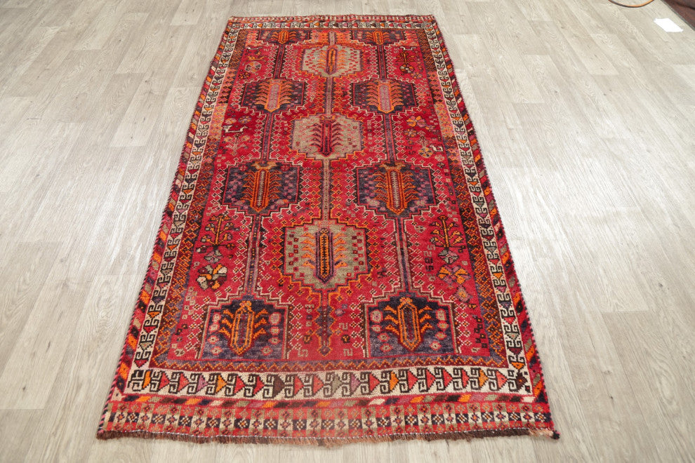 Consigned, Vintage Oriental Hand-Knotted Traditional Persian Area Rug, Red, 4x7