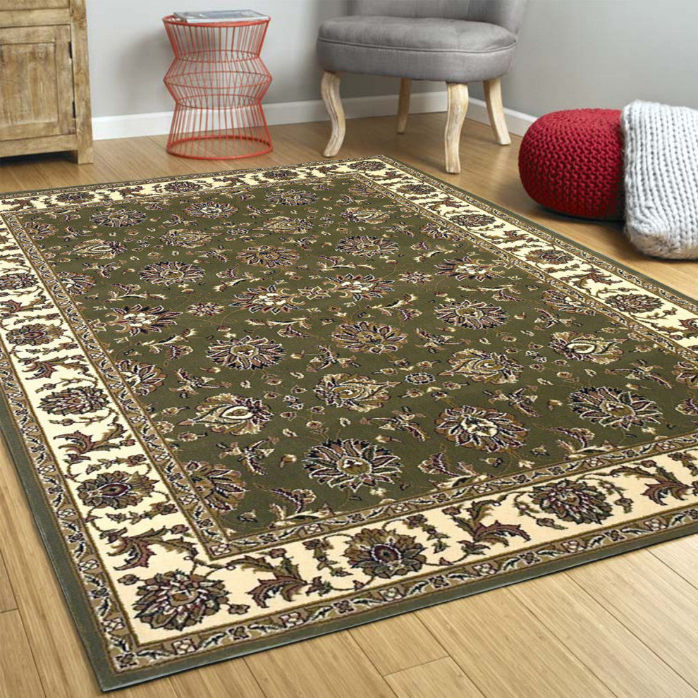 HomeRoots 7' x 10' Polypropylene Green or Ivory Area Rug