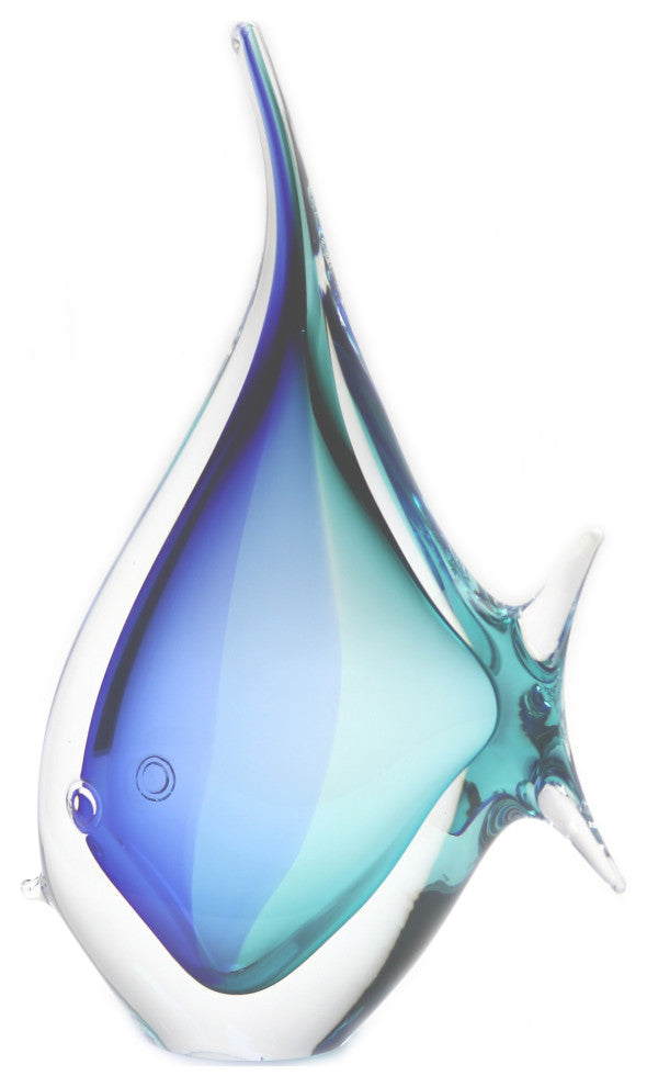 Murano Glass Design Crystal Tropical Fish Aqua Blue