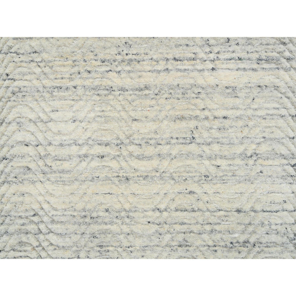 Beige Hand Loomed Variegated Textured Modern Design Wool Runner Rug, 2'6"x7'10"