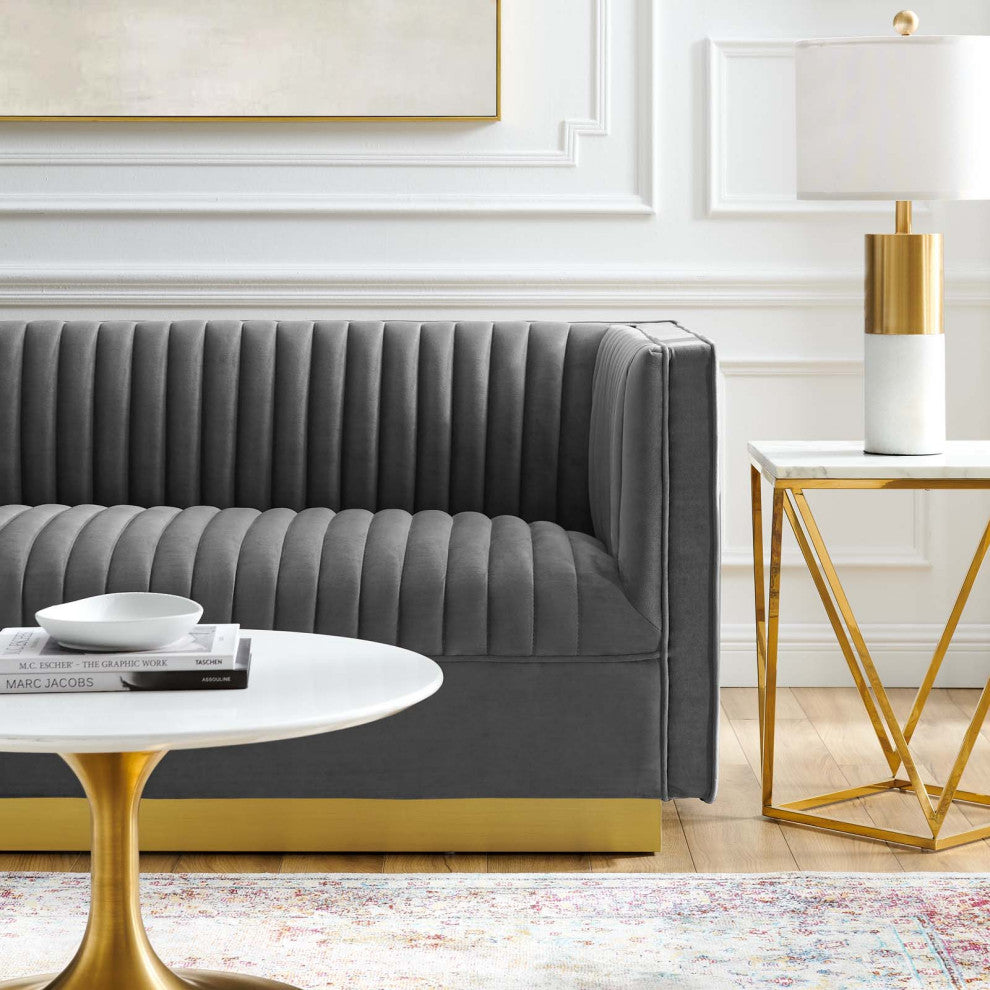 Sanguine Vertical Channel Tufted Performance Velvet Loveseat EEI-4530-GRY