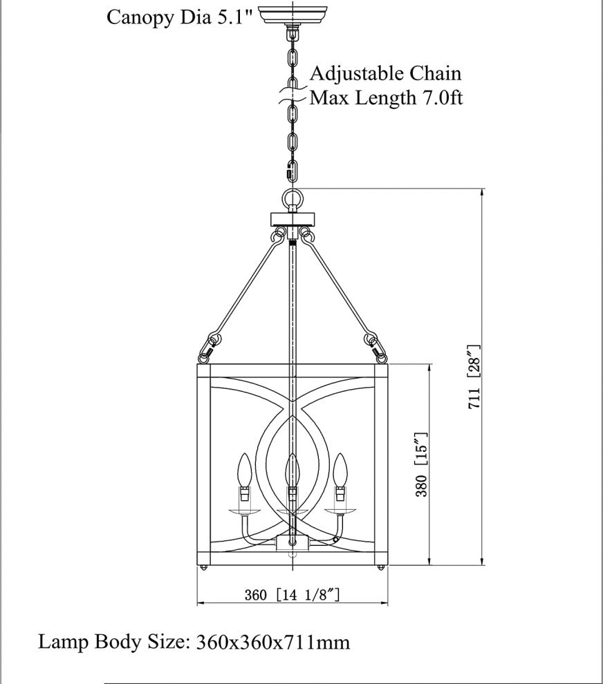 4 Light Square Wood Chandelier Vintage Cage Pendant Light Fixture