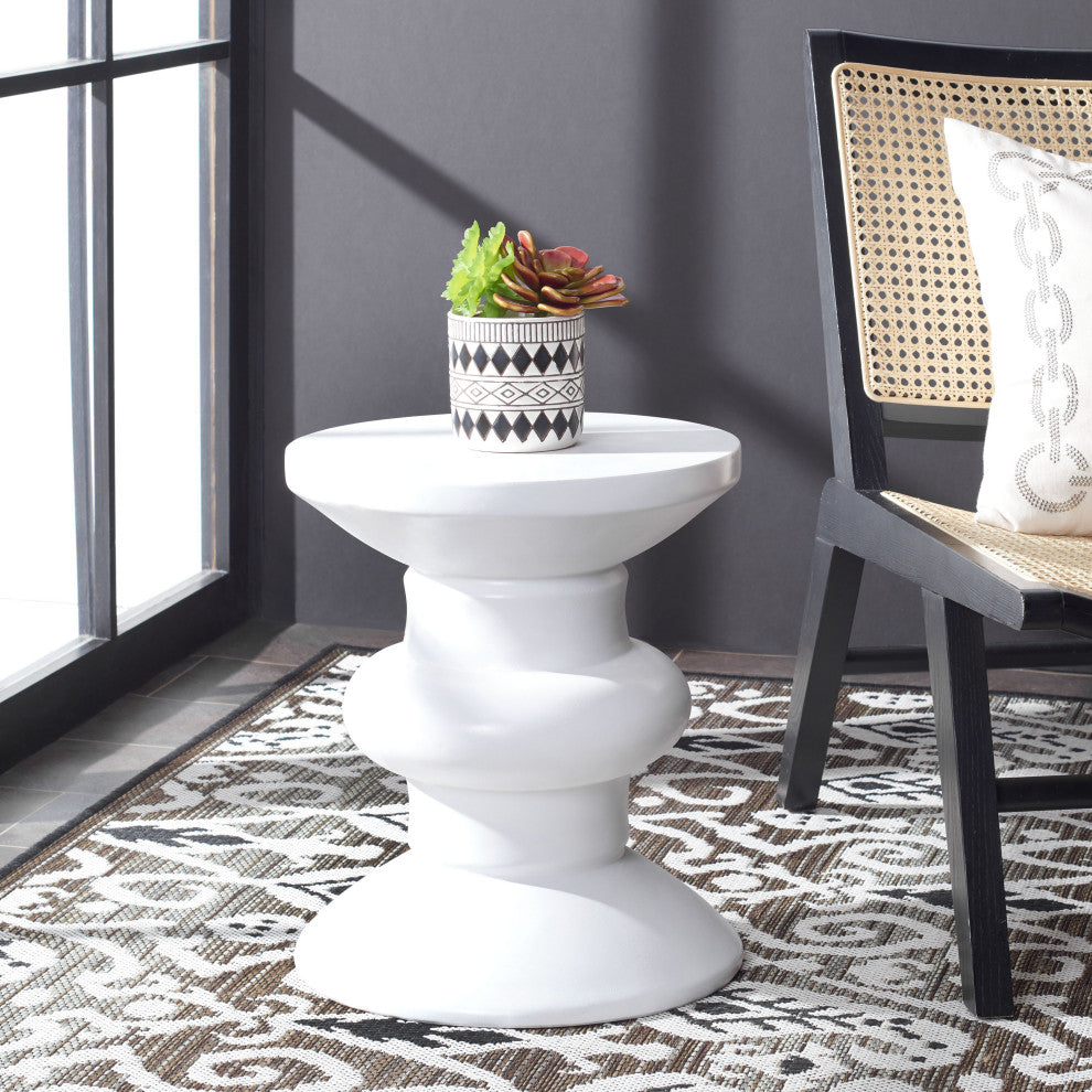 Safavieh Indoor-Outdoor Jiraiya Concrete Accent Stool, Ivory