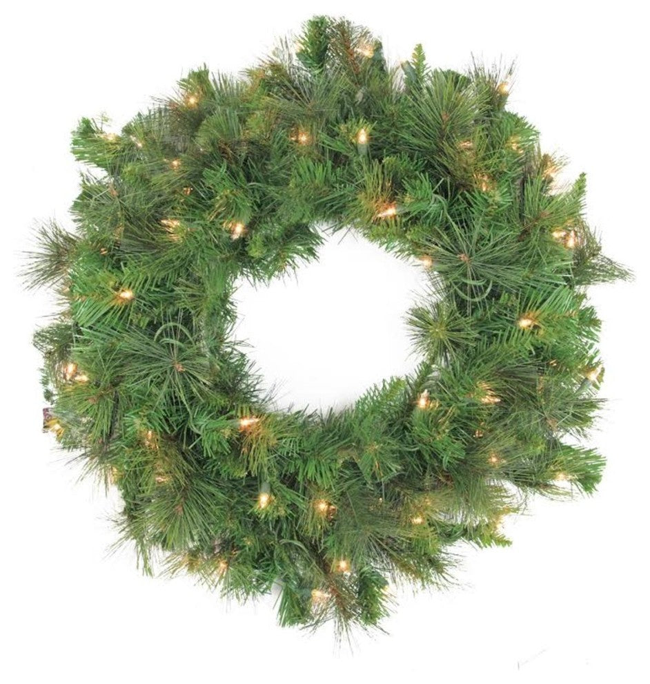 60" Pre-Lit LED Canyon Pine Artificial Christmas Wreath,  Clear Lights