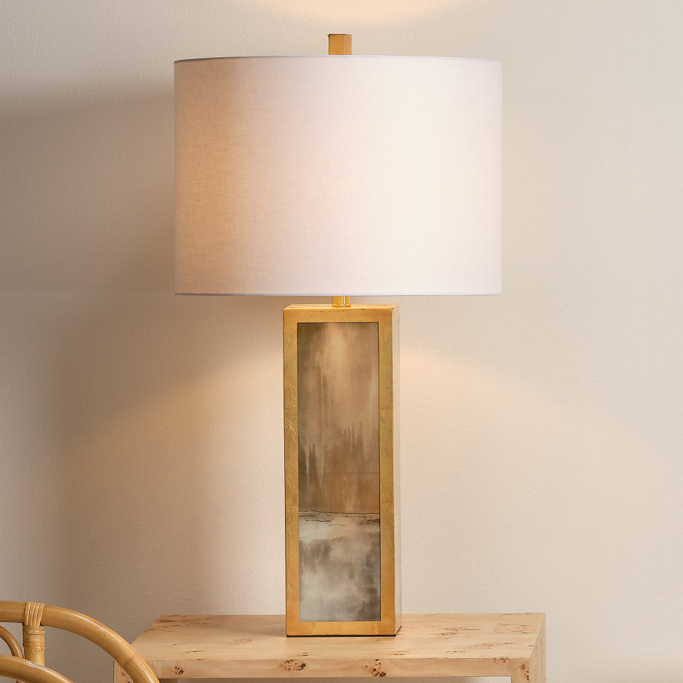 Cloudscape Table Lamp, Taupe and Slate Lacquer With Antique Gold Leafed Metal