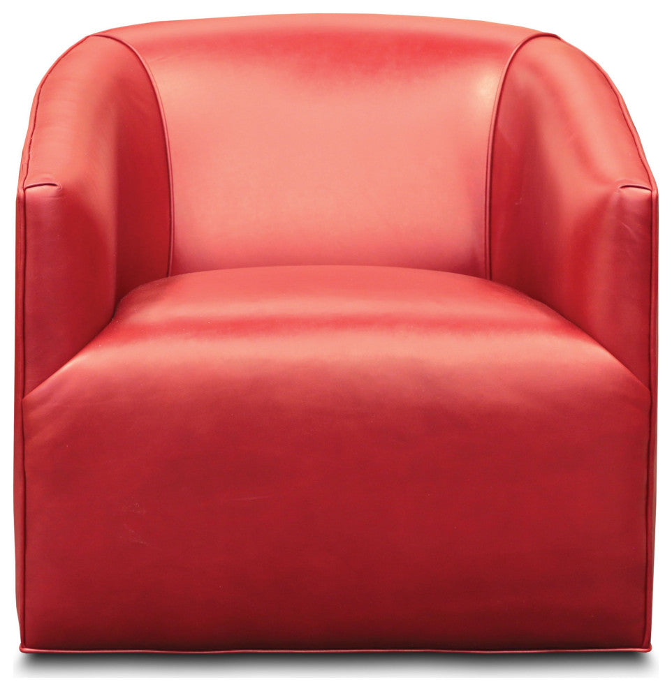 Citi 100% Top Grain Leather Swivel Club Armchair With Waterfall Seat