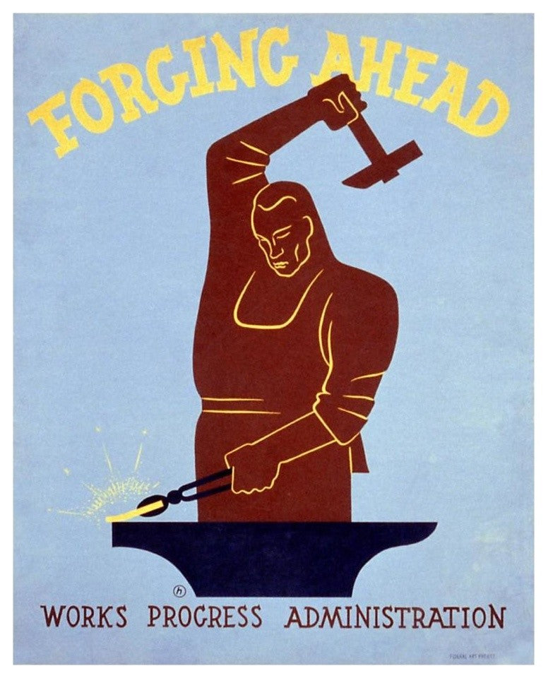 "Forging ahead Works Progress Administration" Print by Harry Herzog, 22"x26"