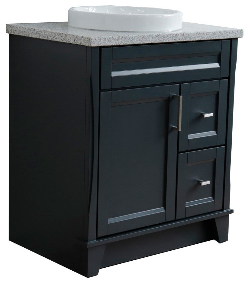 31" Single Sink Vanity, Dark Gray Finish With Gray Granite With Round Sink
