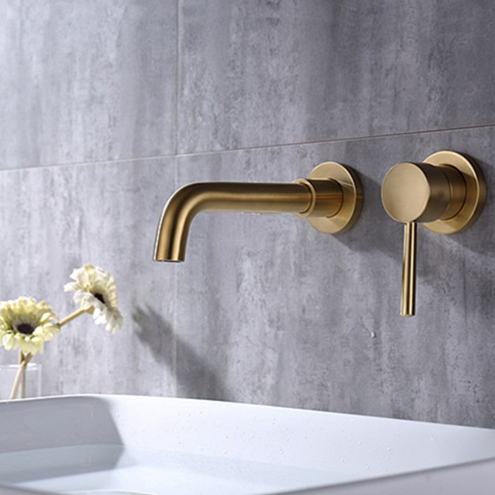 Wall Mount Single Handle Bathroom Sink Faucet, Brushed Gold