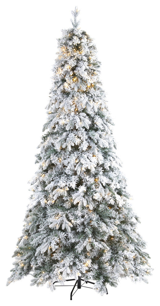 8' Flocked Vermont Mixed Pine Artificial Christmas Tree With 600 LED Lights